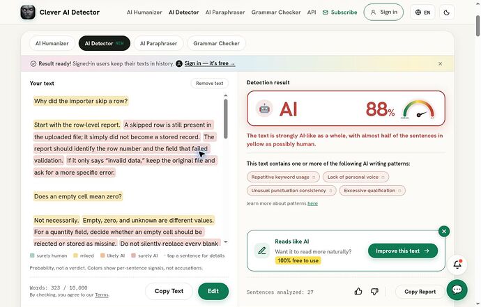 Clever AI Detector E02: AI 88%