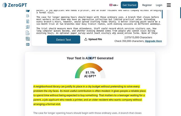 ZeroGPT A01: AI/GPT Generated, 81.1% AI GPT