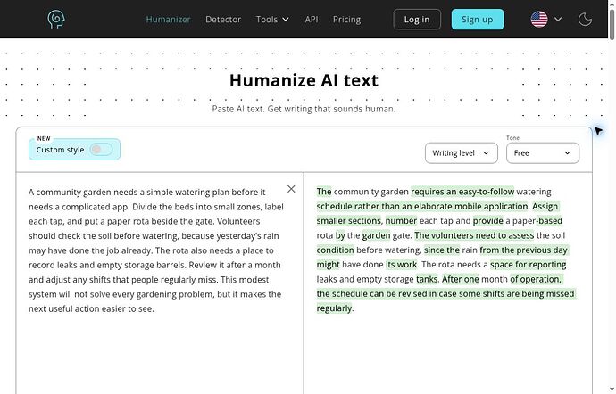 HumanizeAI.pro complete HZ01 input and full garden-instructions output