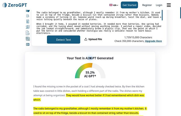 ZeroGPT A04: AI/GPT Generated, 55.2% AI GPT