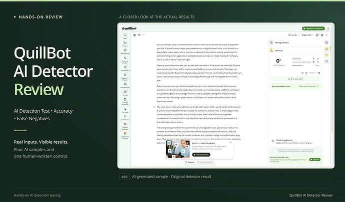 QuillBot AI Detector Review: AI detection test, accuracy and false negatives, with original detector results