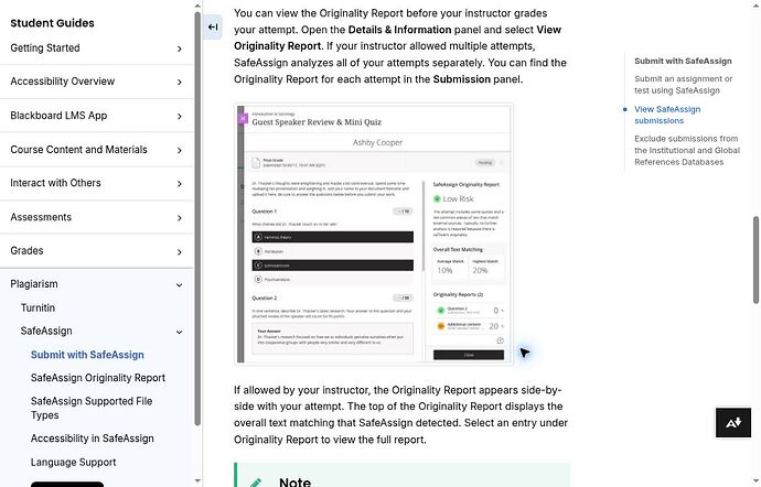 Official SafeAssign guide explaining instructor-controlled report visibility