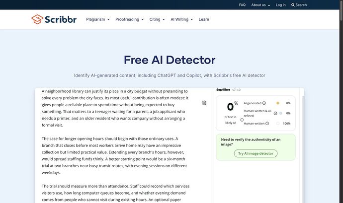 Scribbr A01 actual result: zero percent AI and one hundred percent human