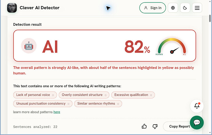 Clever AI Detector A03 result: AI 82%