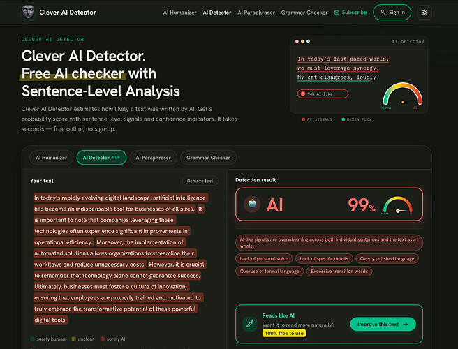 Monosnap Clever AI Detector – 100% Free AI Checker with Unlimited Use 2026-09-03 16-41-13