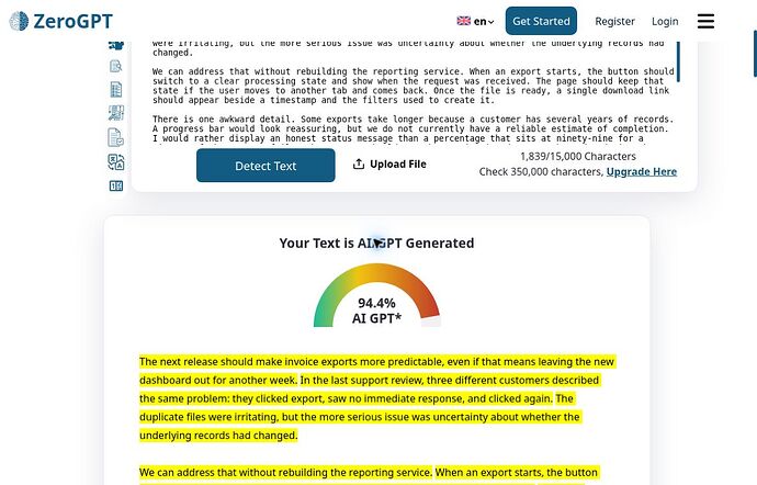 ZeroGPT A02: AI/GPT Generated, 94.4% AI GPT