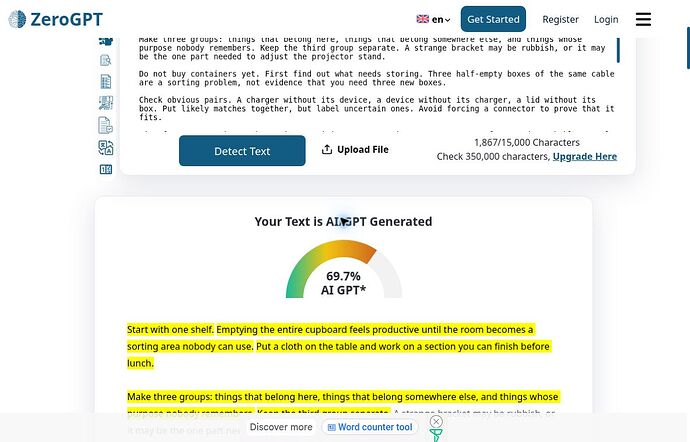 ZeroGPT E03: AI/GPT Generated, 69.7% AI GPT
